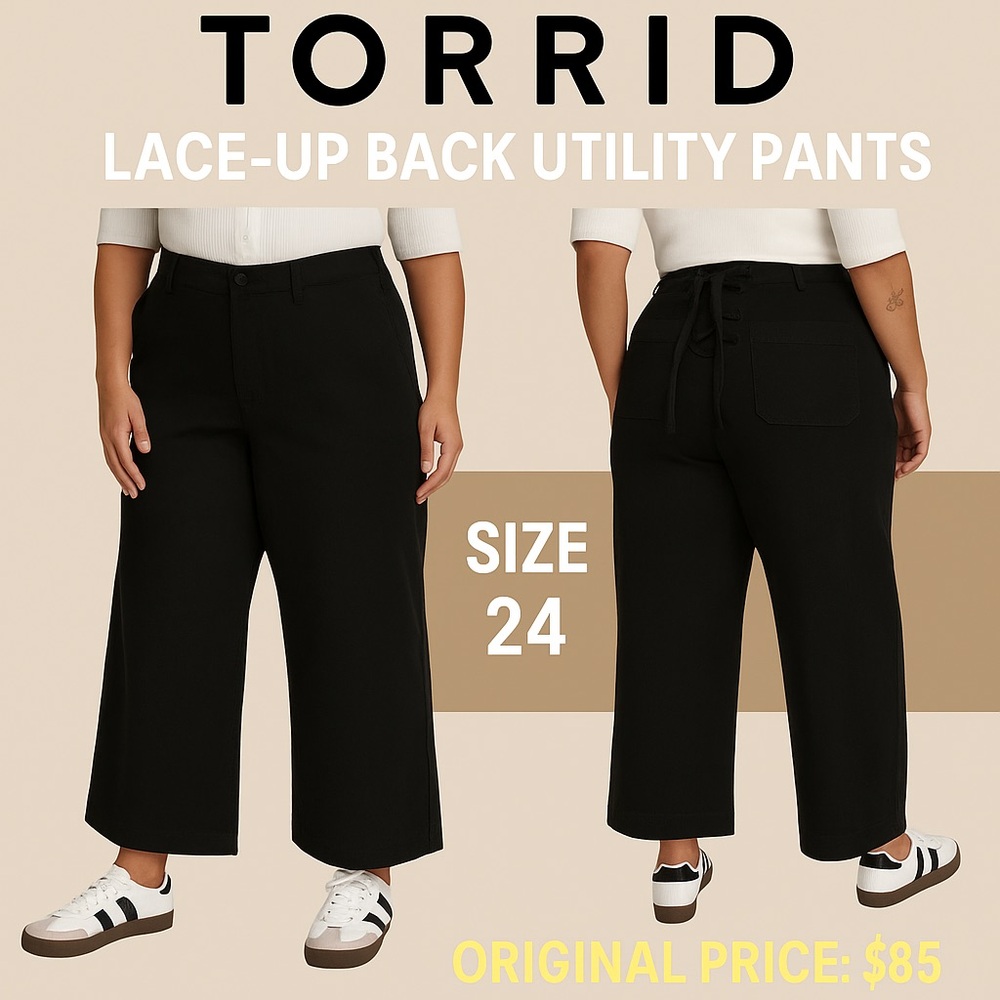 Torrid Black Wide Leg Pants with Lace-Up Detail